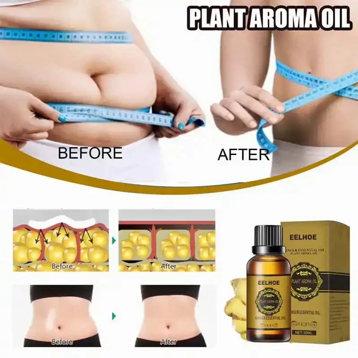 BELLY DRAINAGE GINGER OIL, BELLY OFF SLIMMING MASSAGE OIL